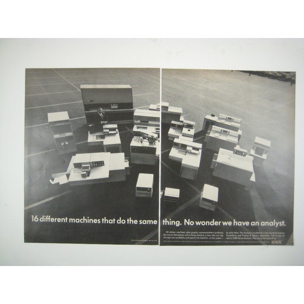 Vintage Xerox Print Ad 16 Machines Parking Lot Office Copiers Mid Century Design